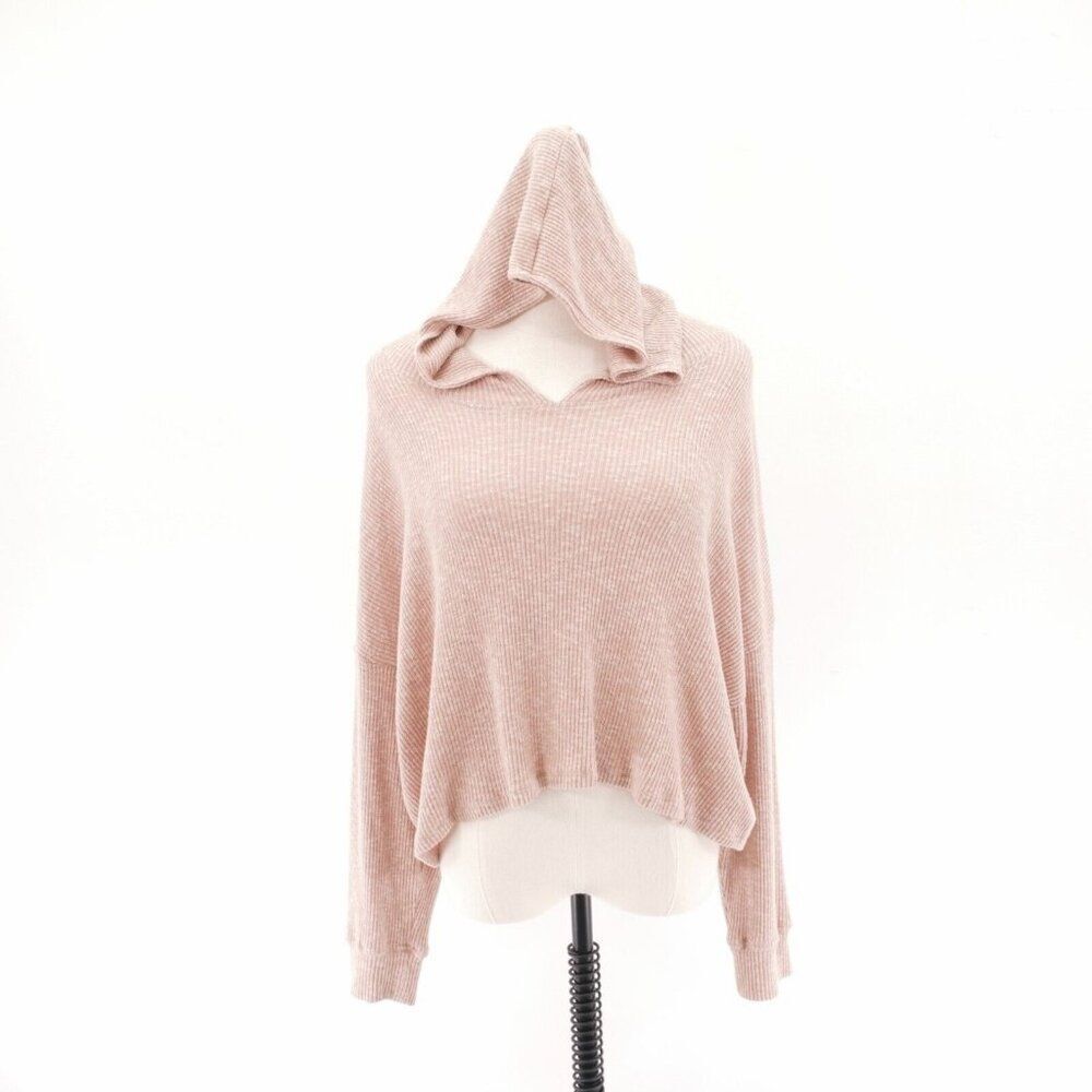 American Eagle Pink Hooded Knit Sweater Small Viscose Polyester Elastane Cropped